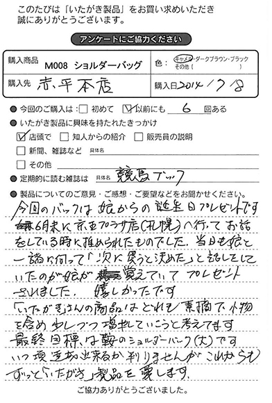 M008　縦型ソフトショルダーバッグをお買い求めくださった方のお声と、ご質問へのお答え